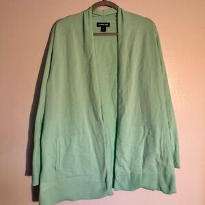 LANDS’ END Long Open Cardigan Sweater Women's Plus Size 1X - Lime Green - Cotton